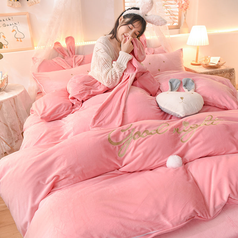 Blanket Crystal Velvet Princess Style Four-piece Winter Thickening