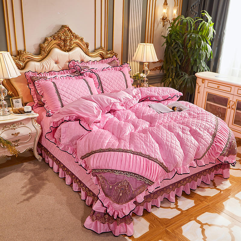 Blanket European Style Lace Warm Milk Velvet Four-piece Coral Velvet