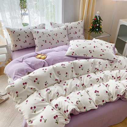 Blanket Soft Pastoral Style Double-layer Yarn Four-piece Bedding Set