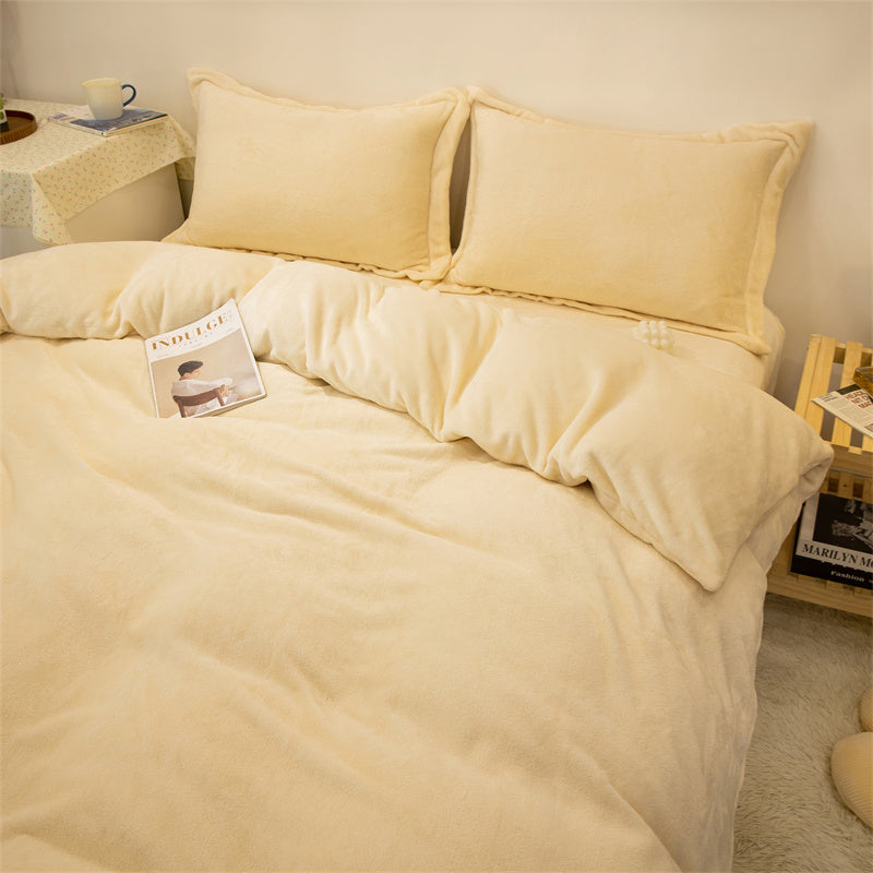 Bedding Four-piece Plush Double-sided Fleece Warm Yellow Duvet Cover