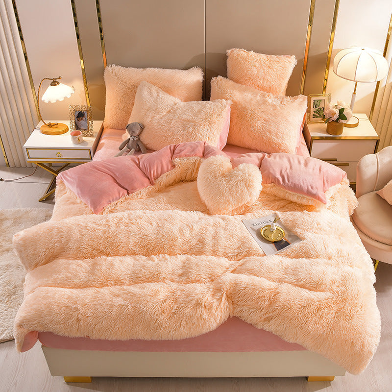 Blanket Plush Thickened Warm Mink Fur Four-piece Set