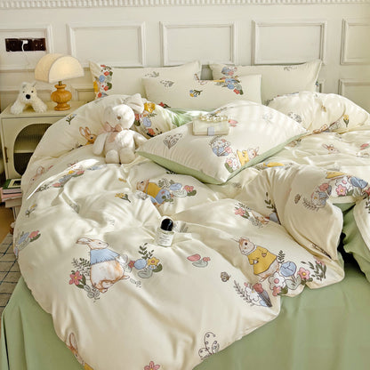 Blanket Soft Pastoral Style Double-layer Yarn Four-piece Bedding Set