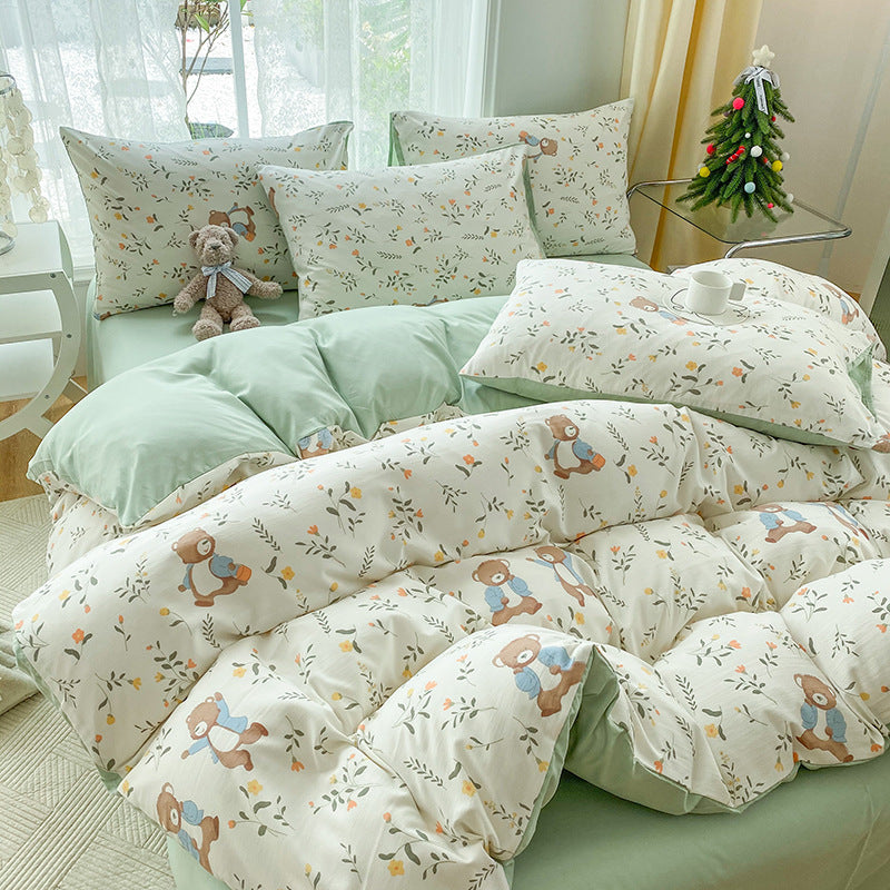 Blanket Soft Pastoral Style Double-layer Yarn Four-piece Bedding Set