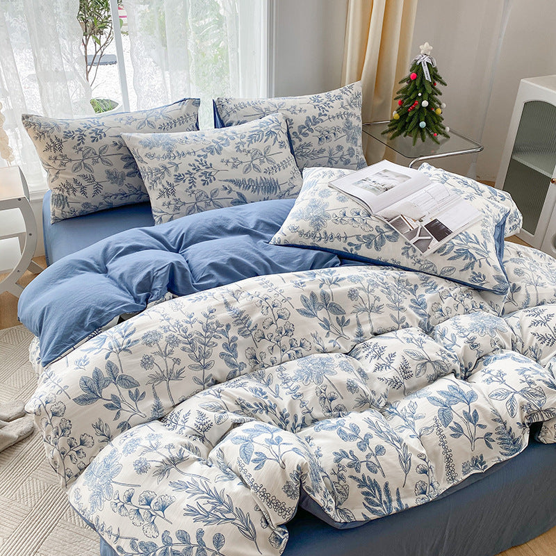 Blanket Soft Pastoral Style Double-layer Yarn Four-piece Bedding Set