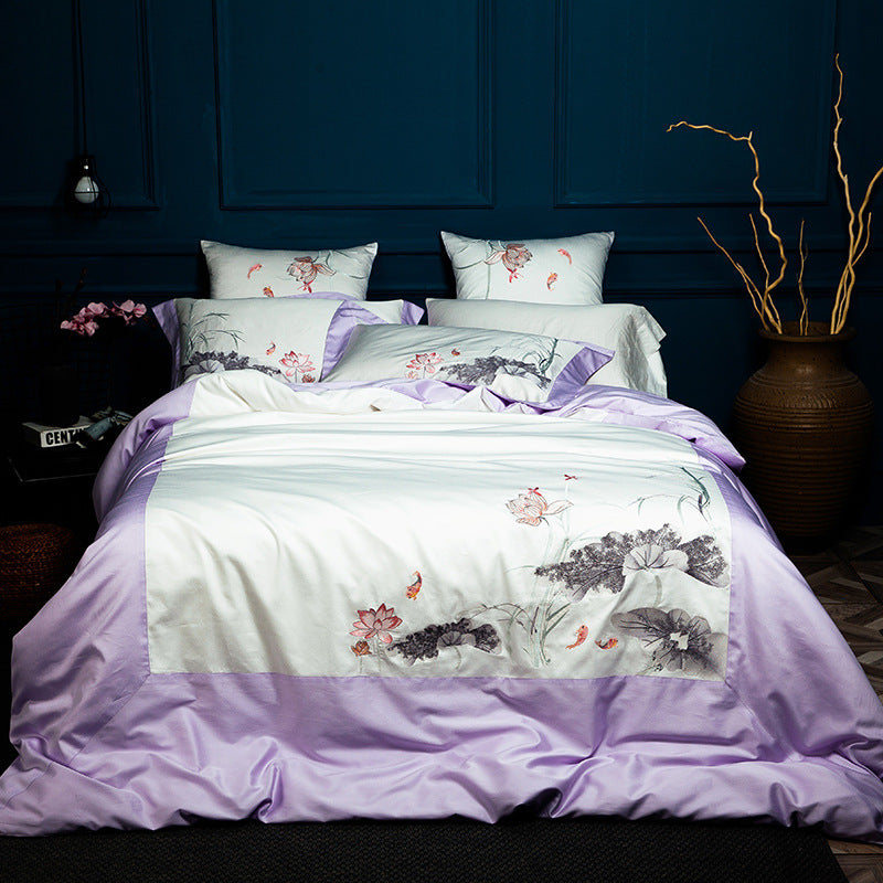 Blanket Simple solid color bedding with stitching embroidery