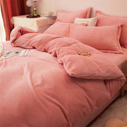 Bedding Four-piece Plush Double-sided Fleece Warm Yellow Duvet Cover