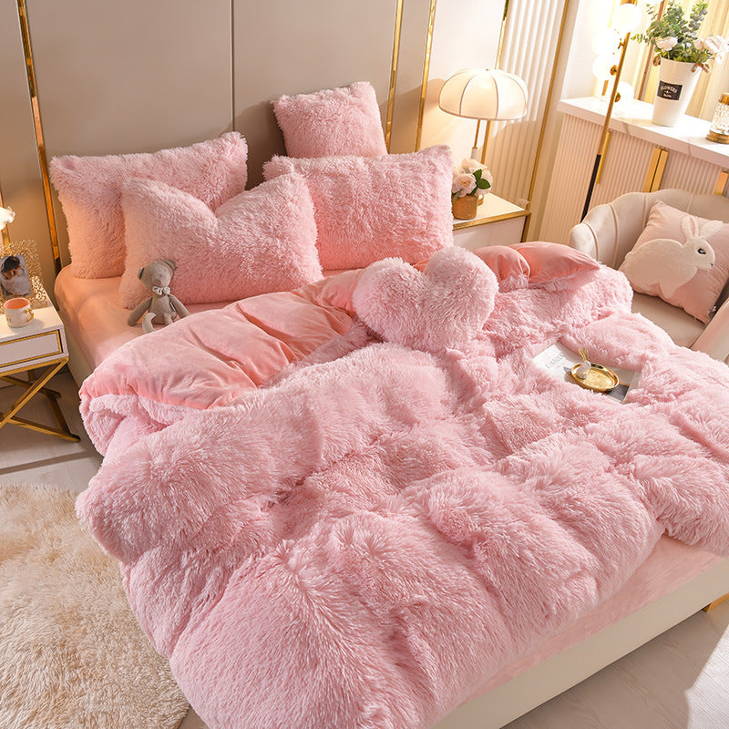 Blanket Plush Thickened Warm Mink Fur Four-piece Set