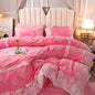 Blanket European Style Lace Warm Milk Velvet Four-piece Coral Velvet