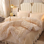 Blanket European Style Lace Warm Milk Velvet Four-piece Coral Velvet