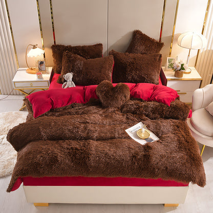 Blanket Plush Thickened Warm Mink Fur Four-piece Set