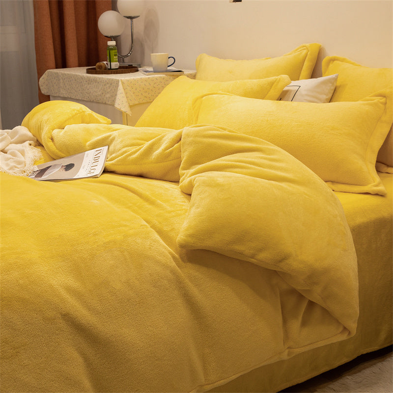 Bedding Four-piece Plush Double-sided Fleece Warm Yellow Duvet Cover