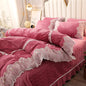 Blanket European Style Lace Warm Milk Velvet Four-piece Coral Velvet